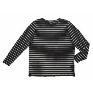 Lauren Ralph Lauren Top Womens 1X Knit Black Gold Metallic Striped Long Sleeve